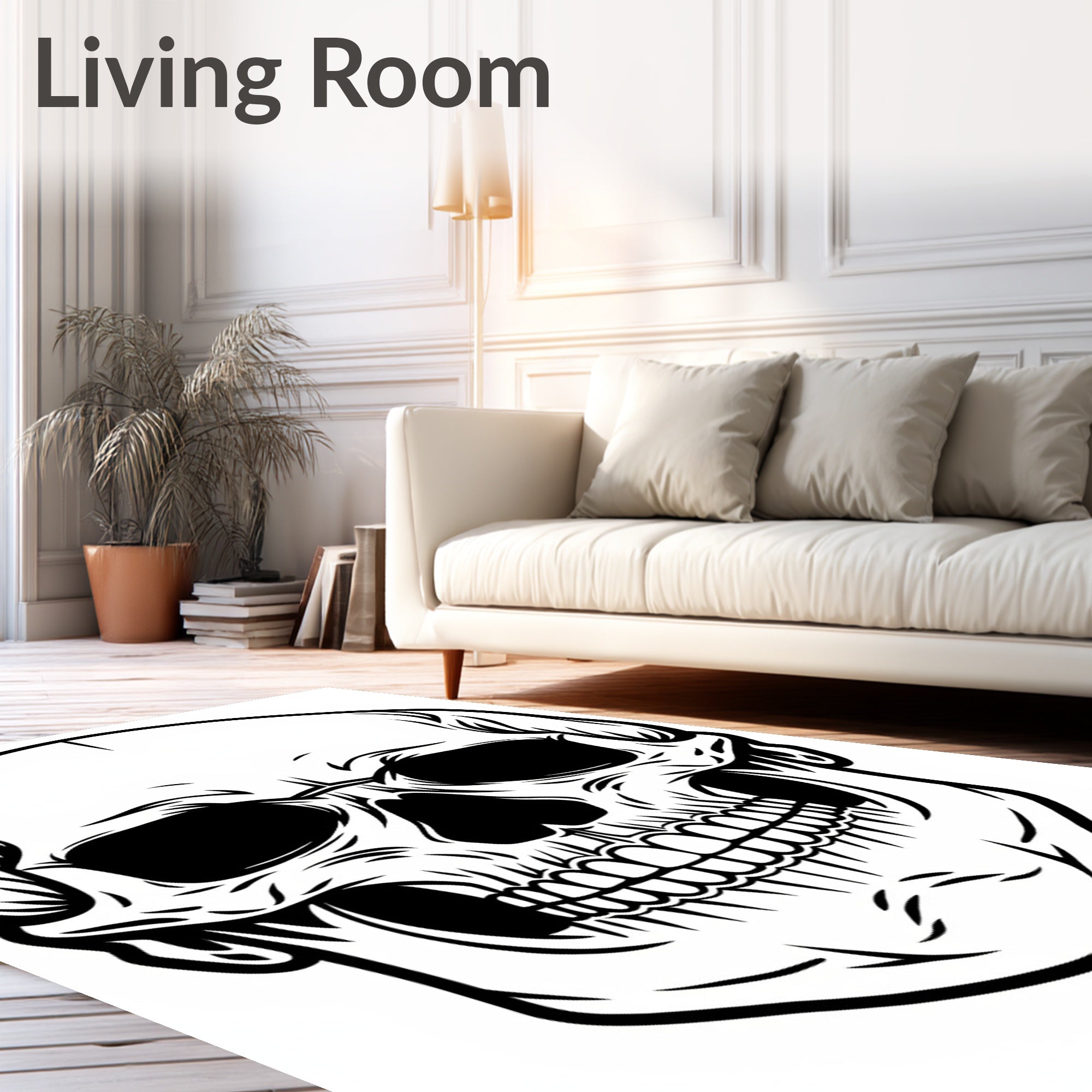 Bold Black White Skull Art Rug