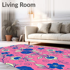 Vibrant Blue Floral Swirl Pink Rug