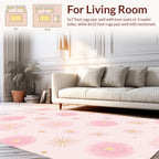 Whimsical Pink Floral Gold Starburst Rug