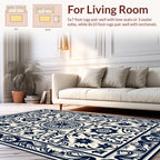 Classic Navy Floral Vines Artwork Rug