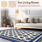 Classic Blue and Cream Intricate Floral Pattern Rug