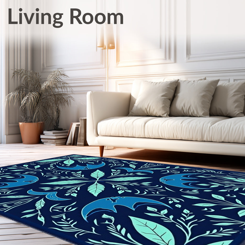 Deep Blue Bird Woodland Rug