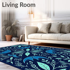 Deep Blue Bird Woodland Rug