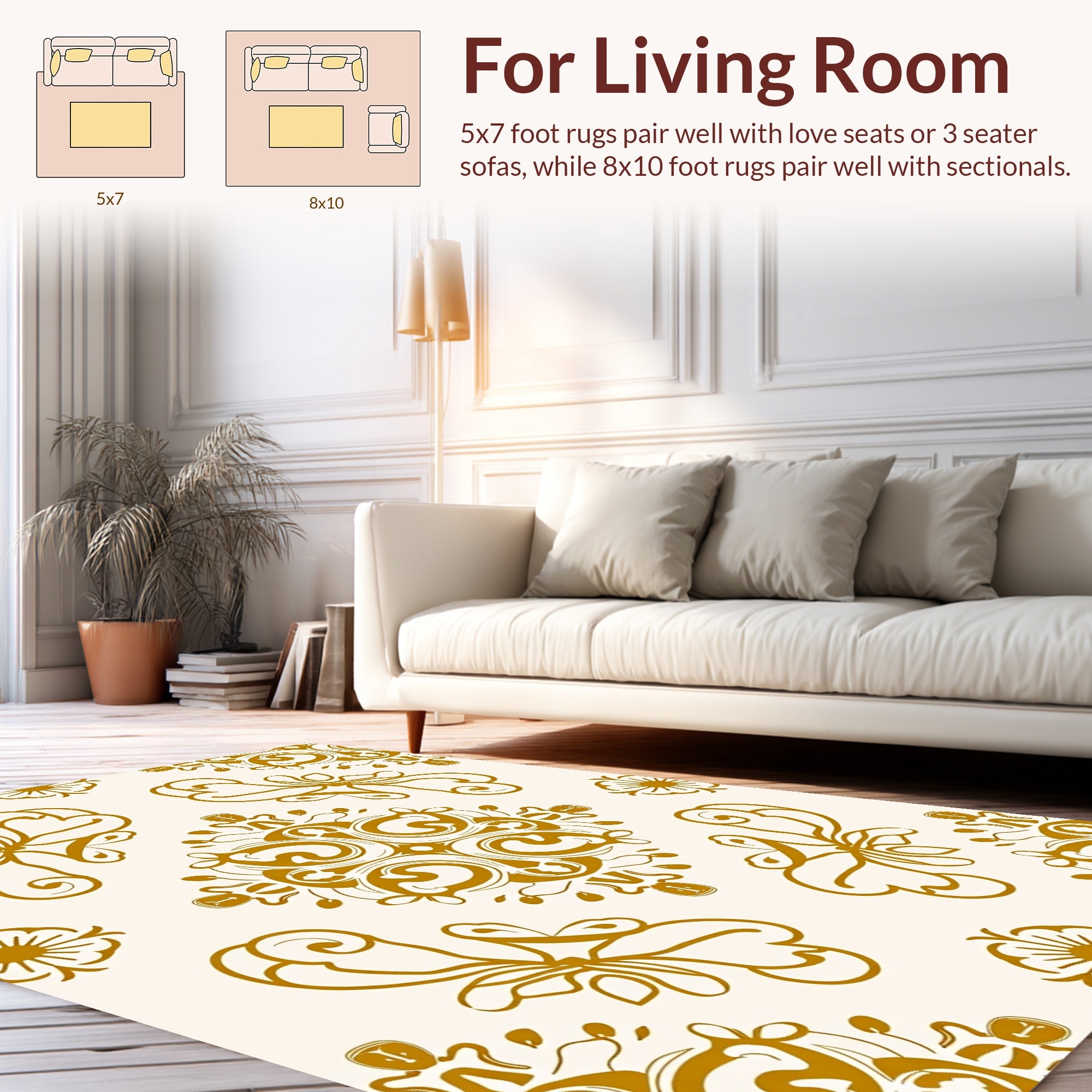 Gold Vintage Floral Medallion Pattern Rug