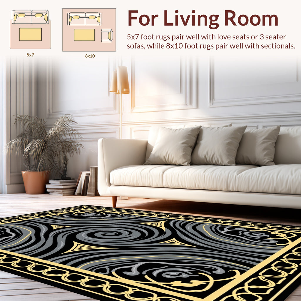 Swirling Abstract Yellow Grey Design Rug