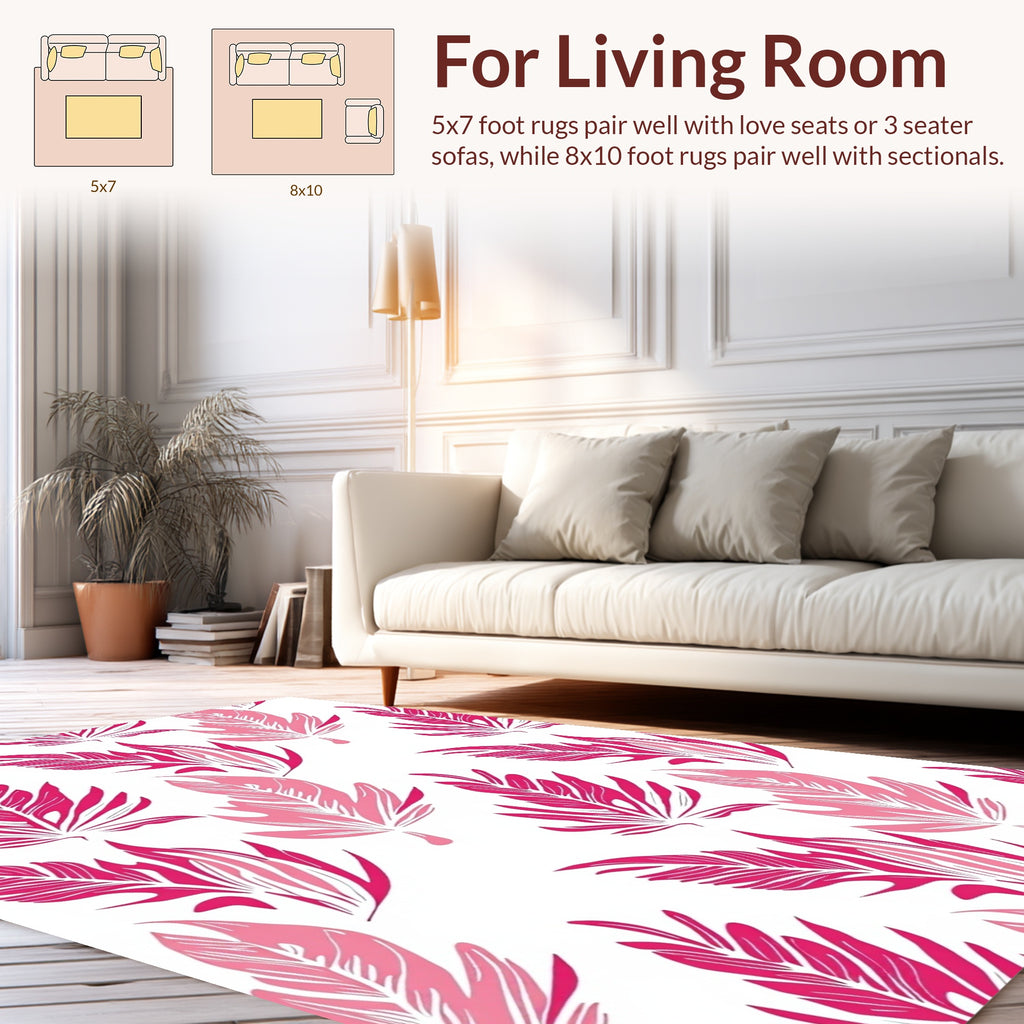 Bold Pink Feather Pattern Design Rug