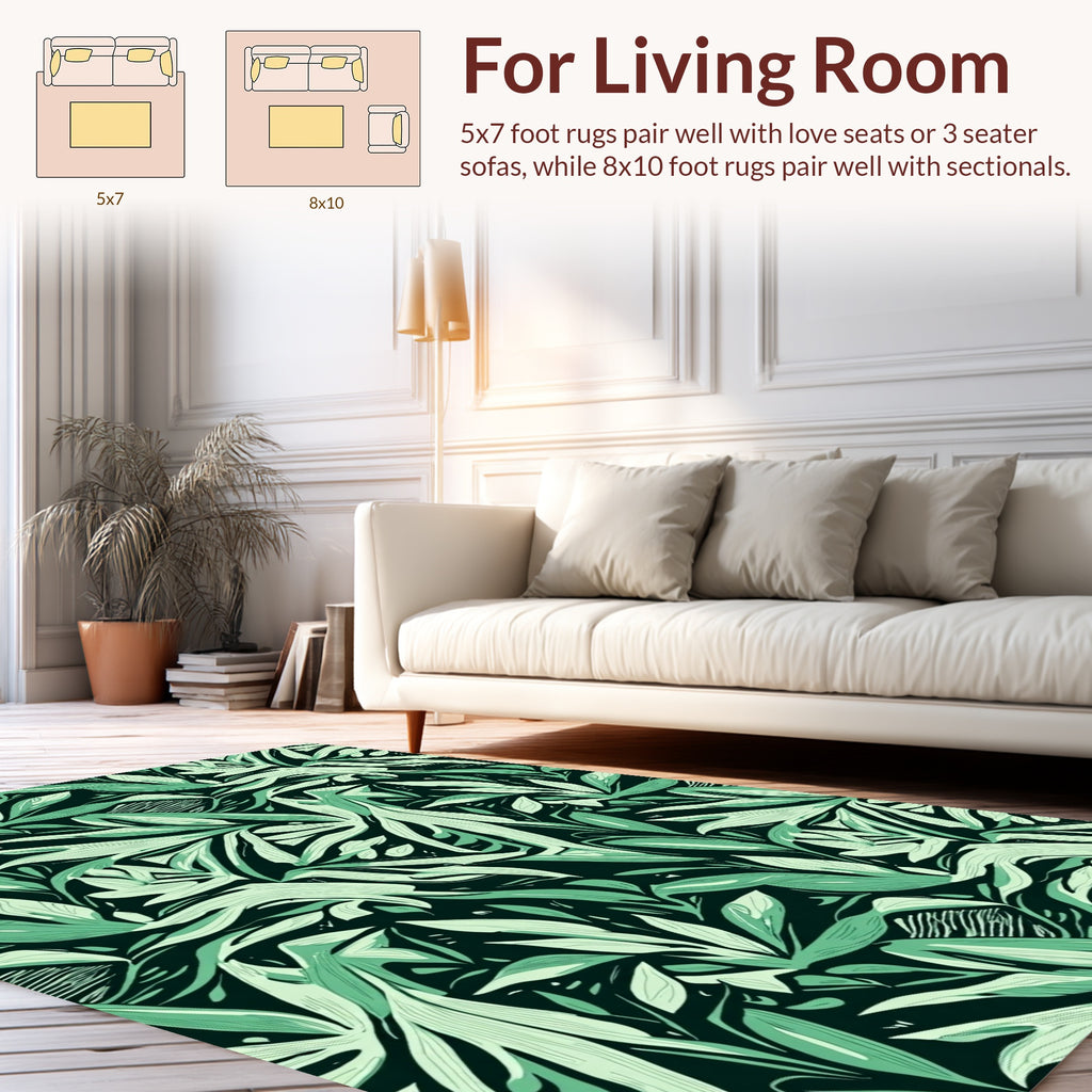Verdant Leaf Pattern Artful Print Rug
