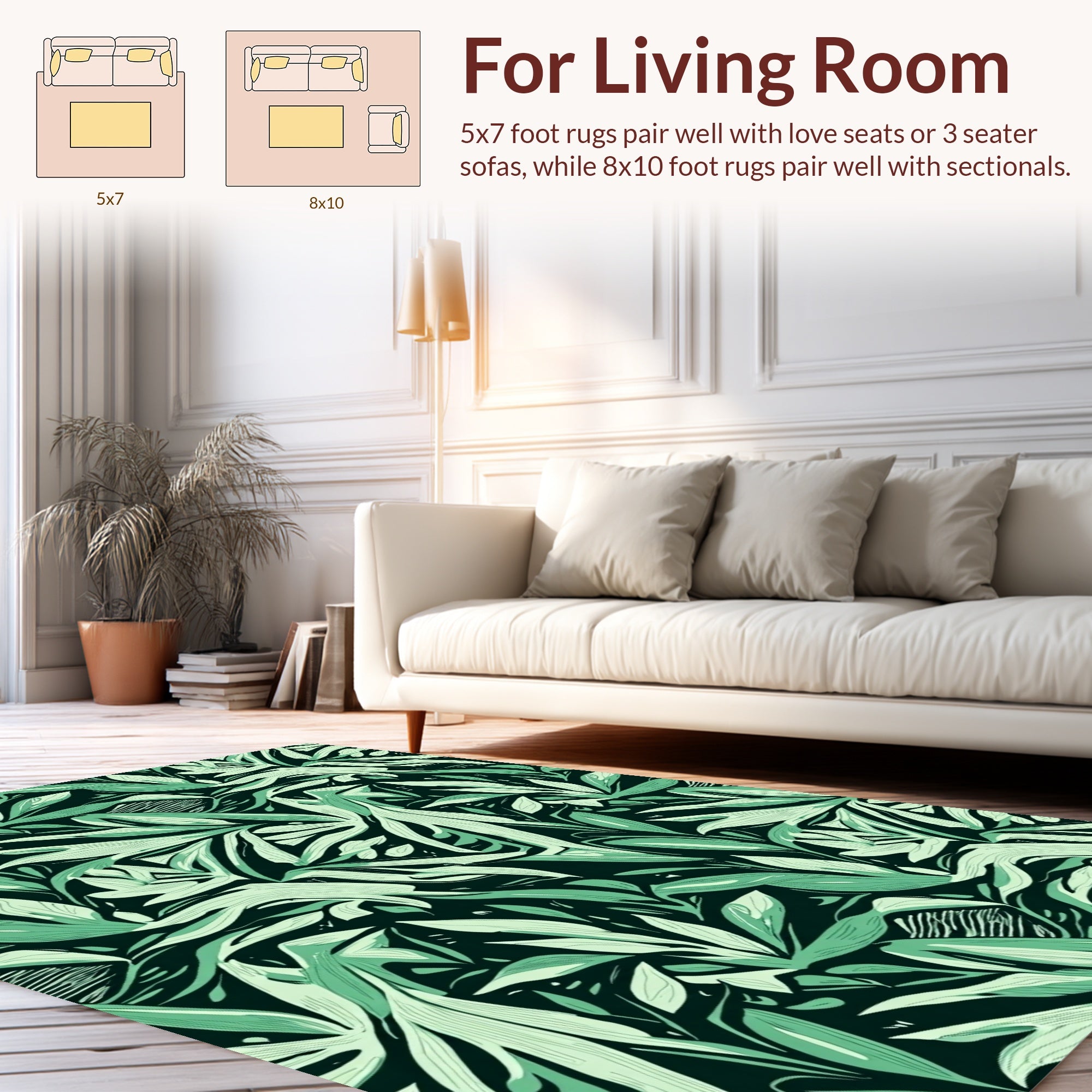 Verdant Leaf Pattern Artful Print Rug