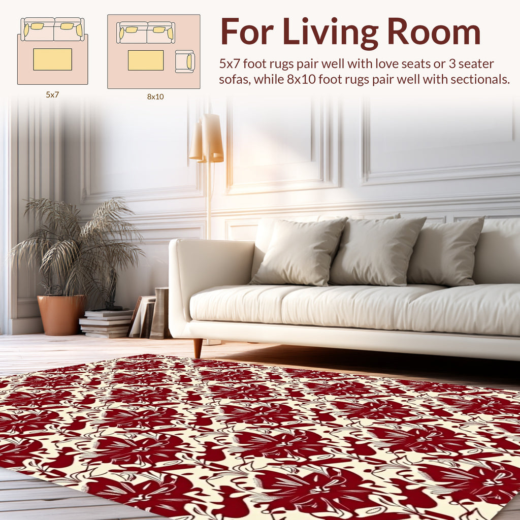 Rich Burgundy Floral Pattern Design Rug