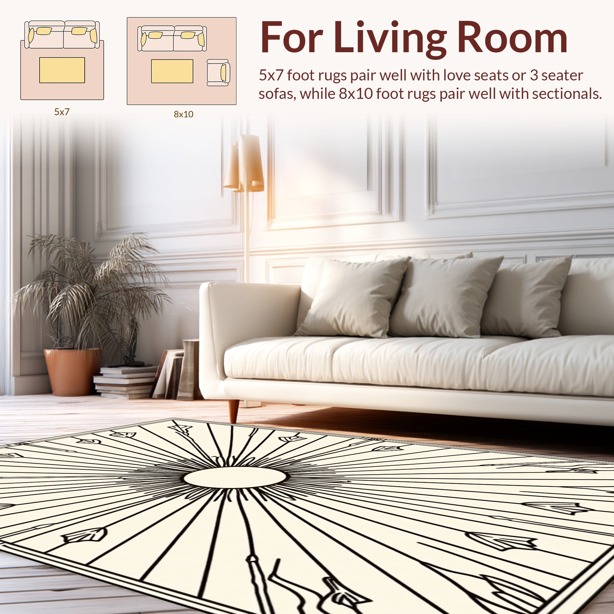 Art Deco Sunburst Feather Pattern Rug