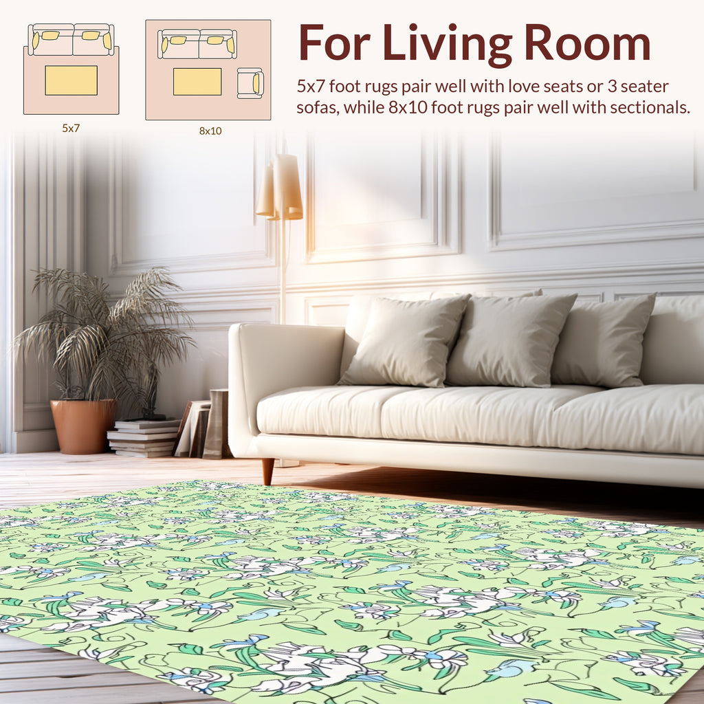 Delicate Floral Sketch with Light Green Background Rug