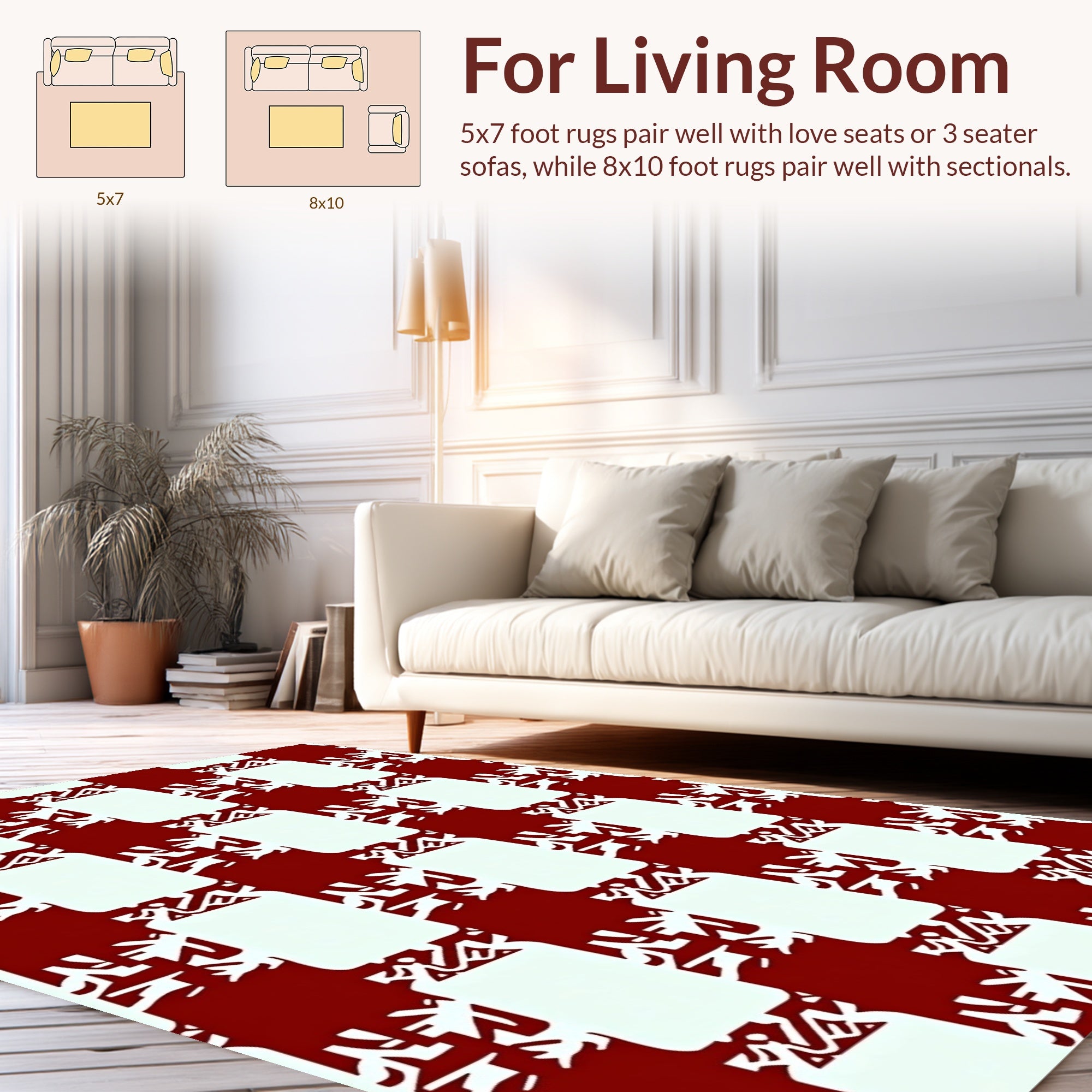 Bold Red White Interlocking Shape Pattern Rug