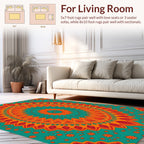 Vivid Teal Orange Mandala Floral Rug