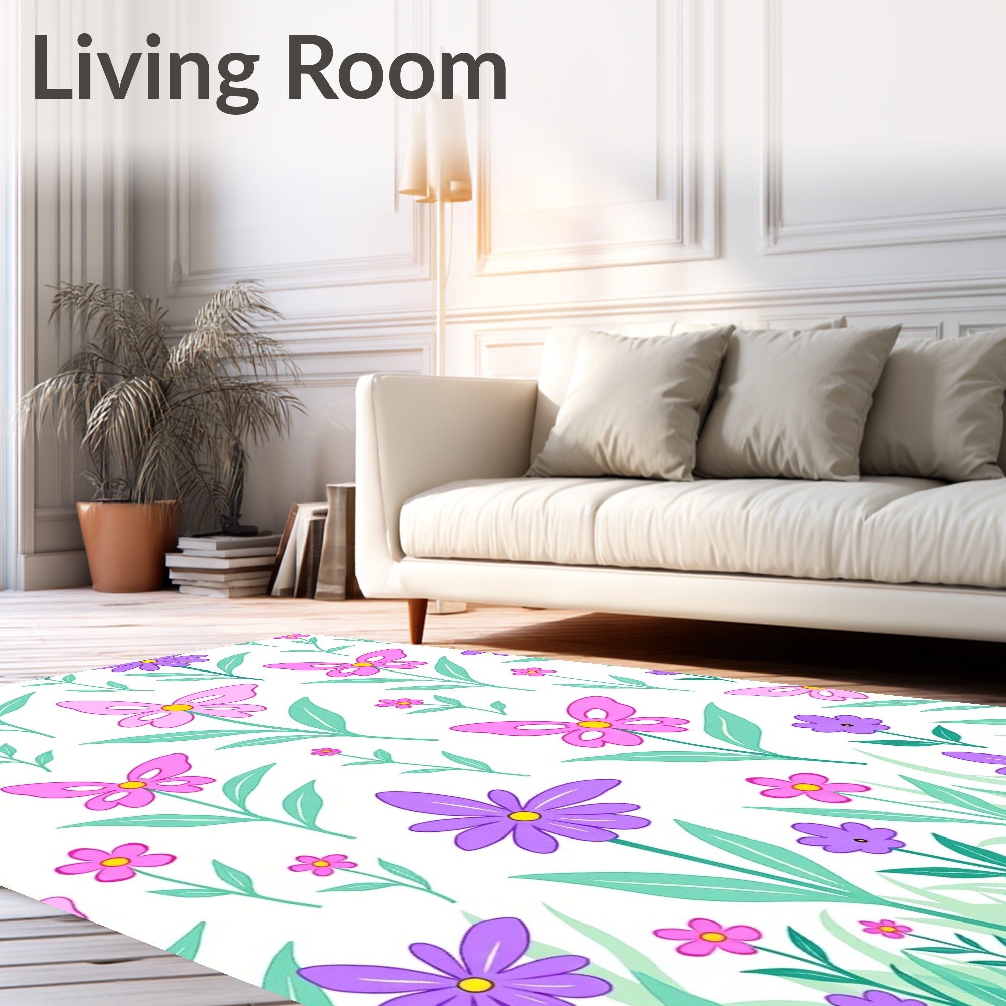 Whimsical Flowers and Butterflies Pattern Rug