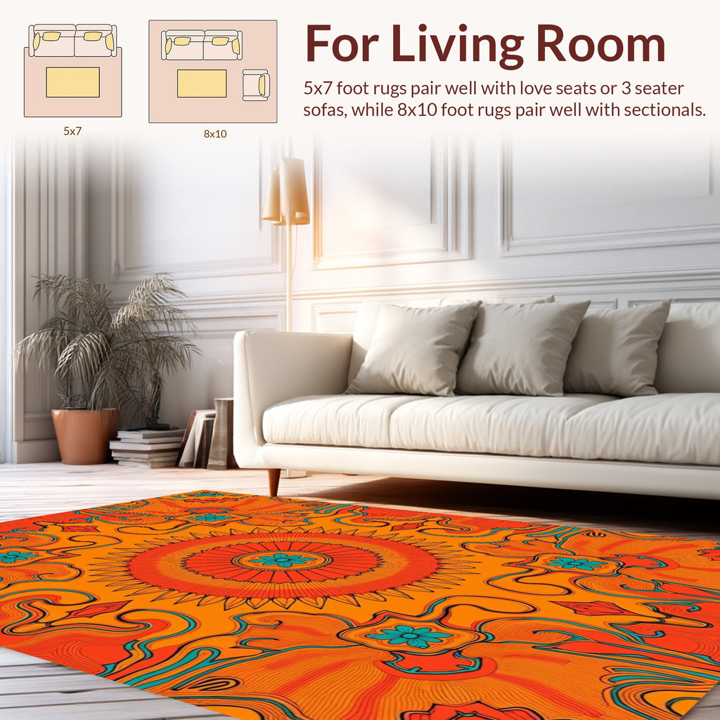 Retro Psychedelic Floral Sunburst Pattern Rug