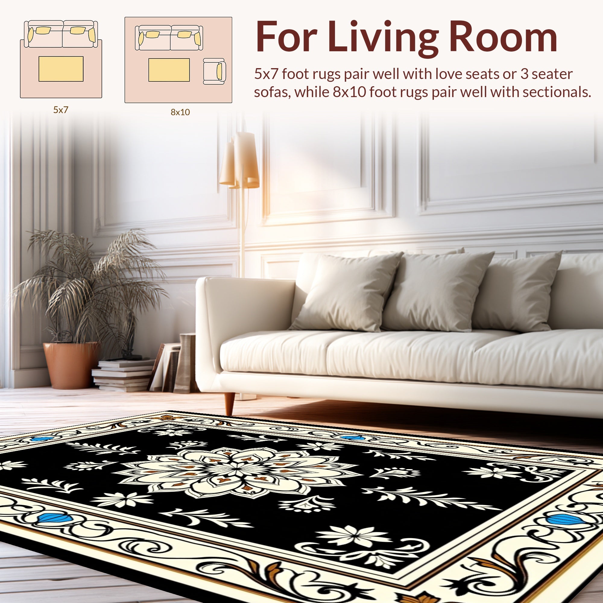 Classic Floral Mandala With Geometric Border Rug