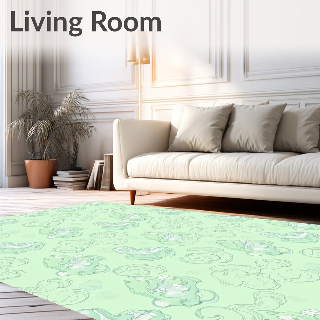 Cute Pastel Green Cloud Creatures Rug