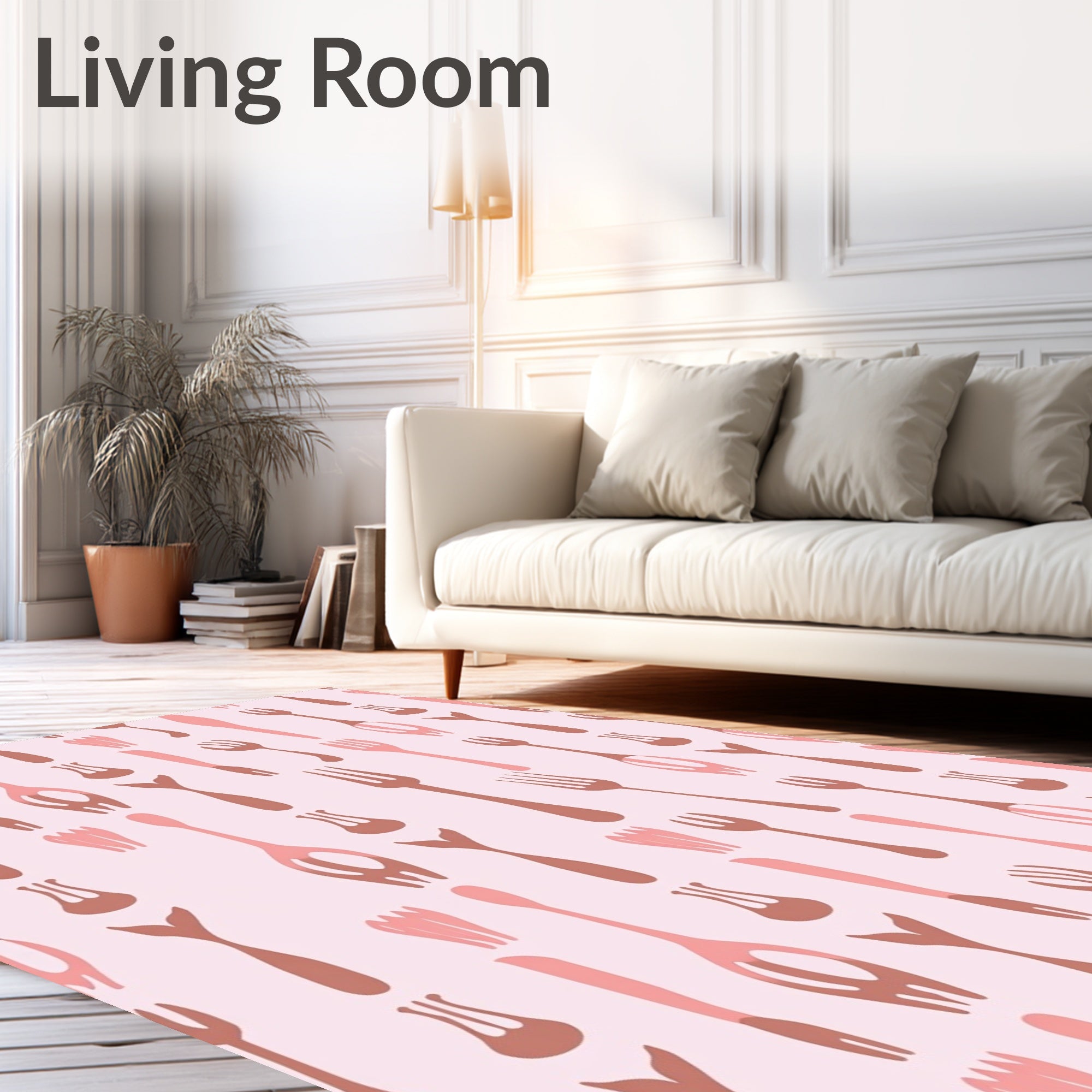 Pink Utensil Collage Rug