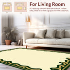 Ornate Green and Gold Damask Pattern Rug