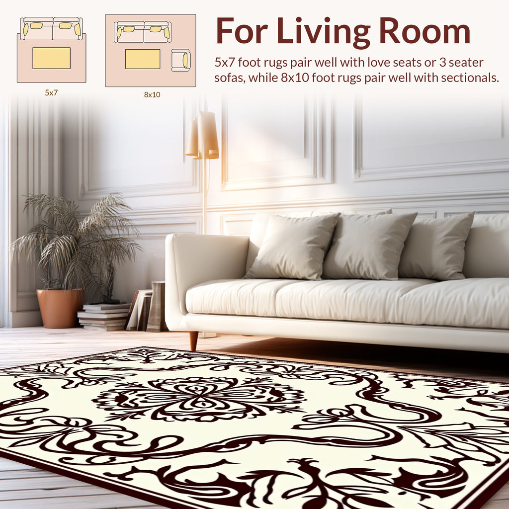 Classic Floral Swirl Border Design Rug