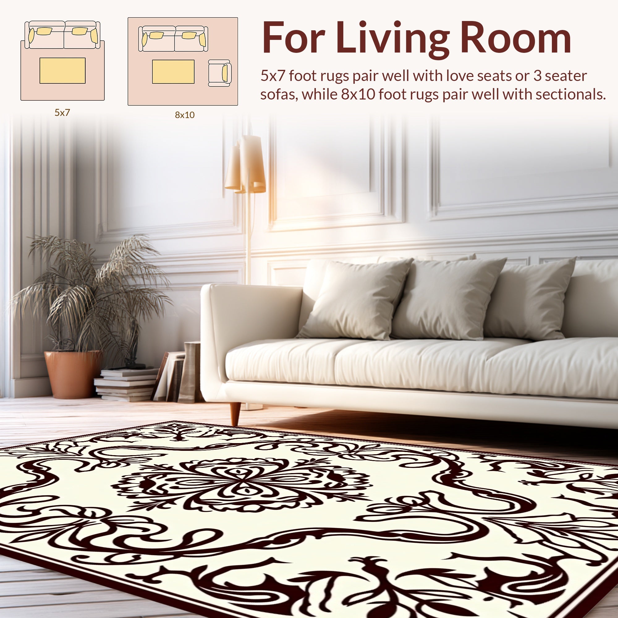Classic Floral Swirl Border Design Rug