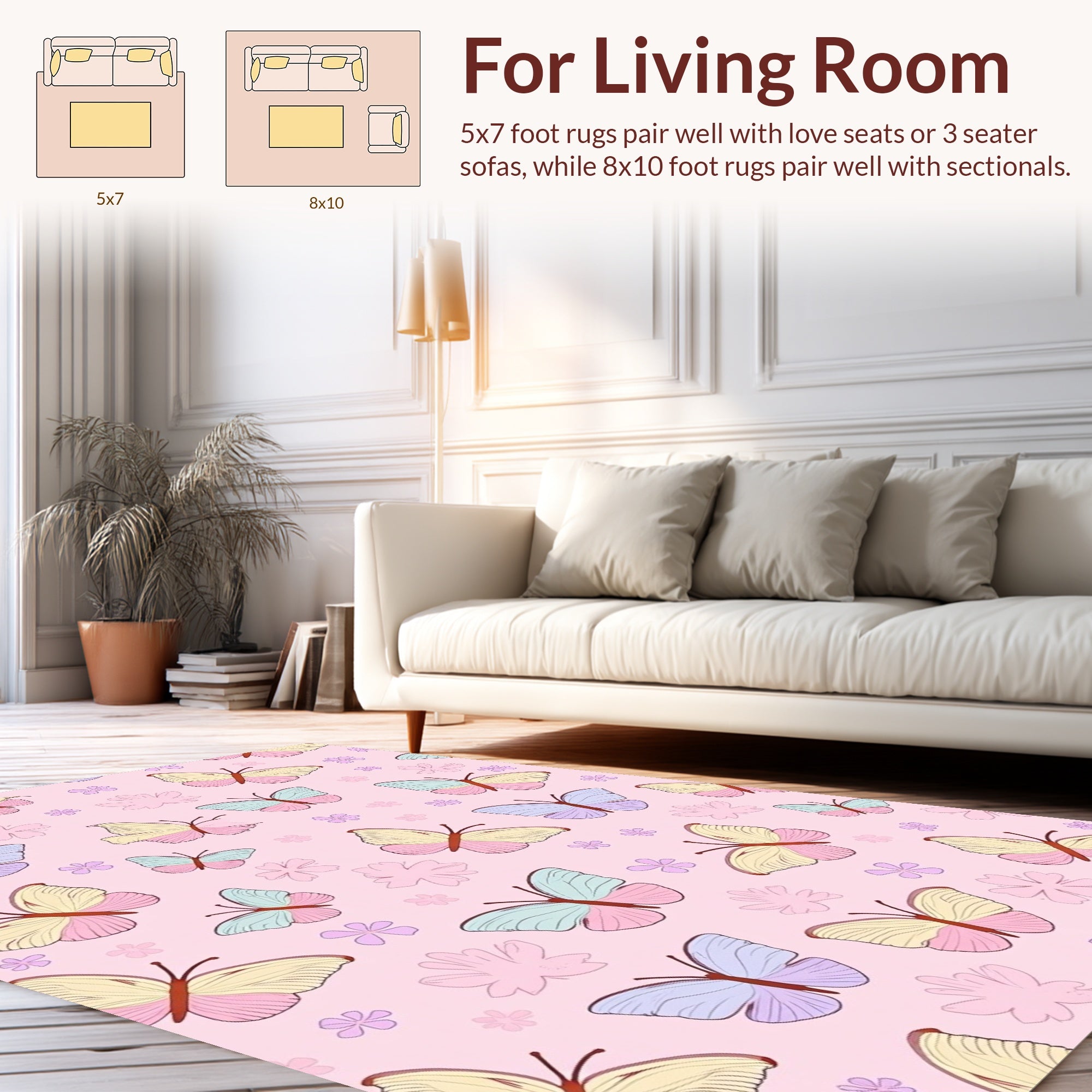 Whimsical Butterfly Flower Pattern Rug