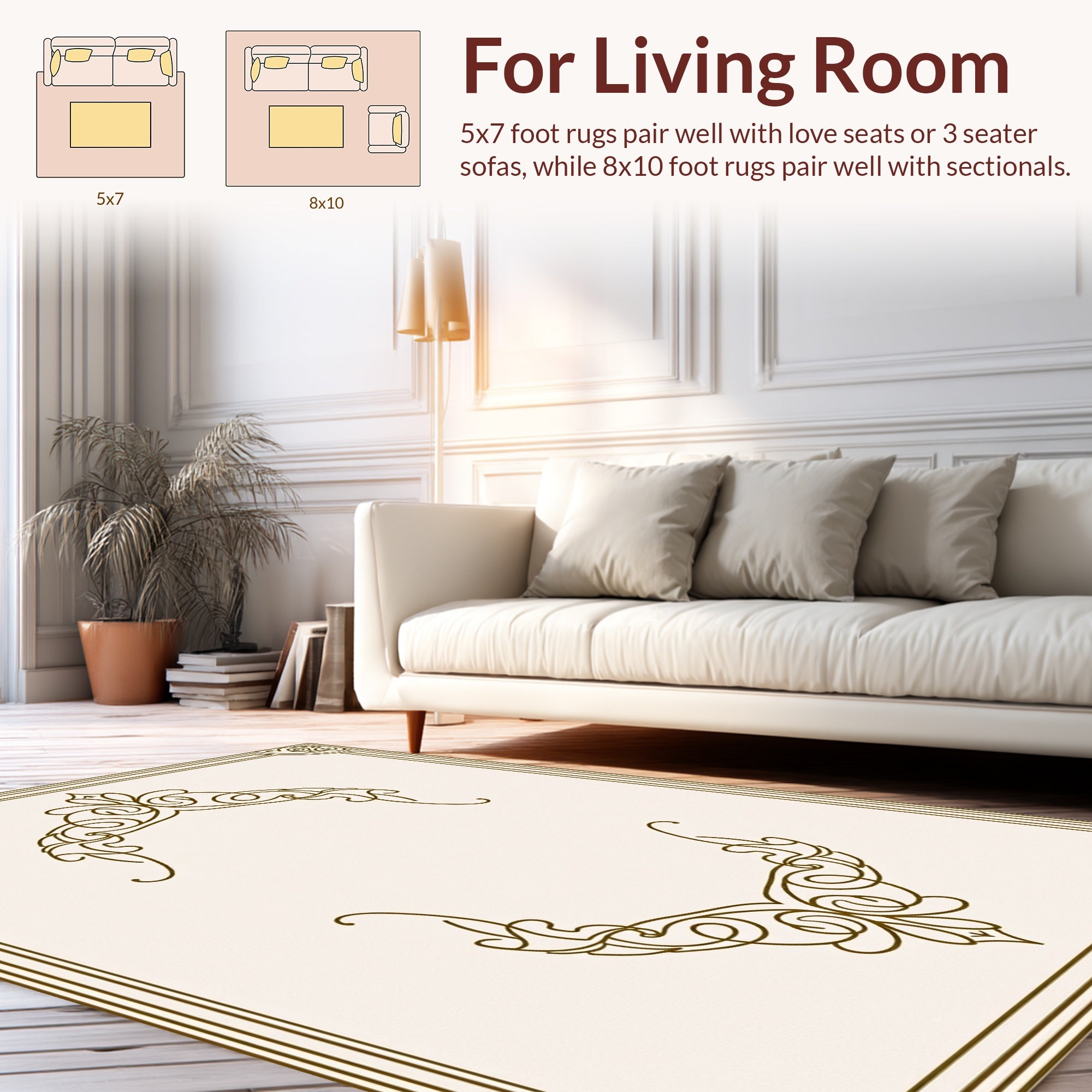 Elegant Swirls Decorative Frame Rug