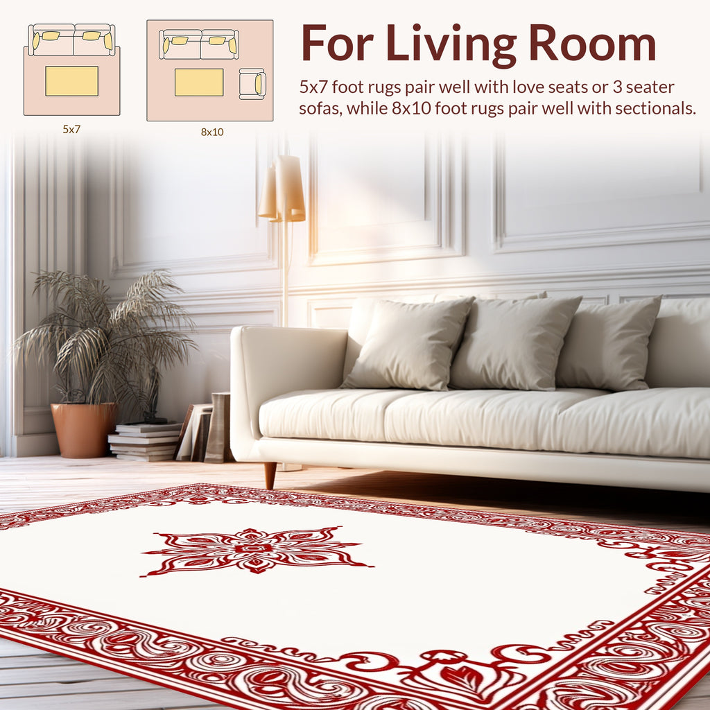 Elegant Red Floral Scrollwork Pattern Rug