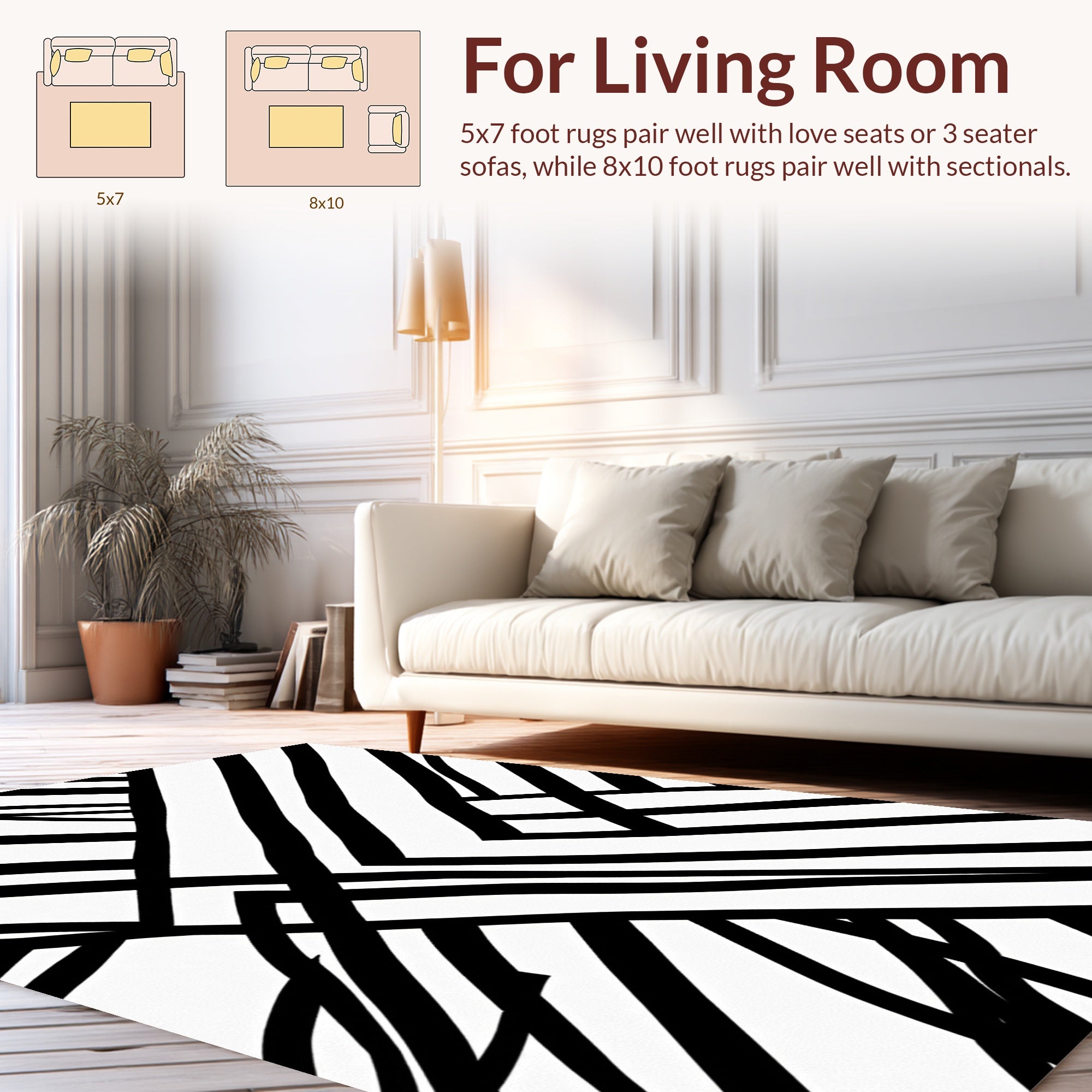 Bold Black White Abstract Stripe Design Rug