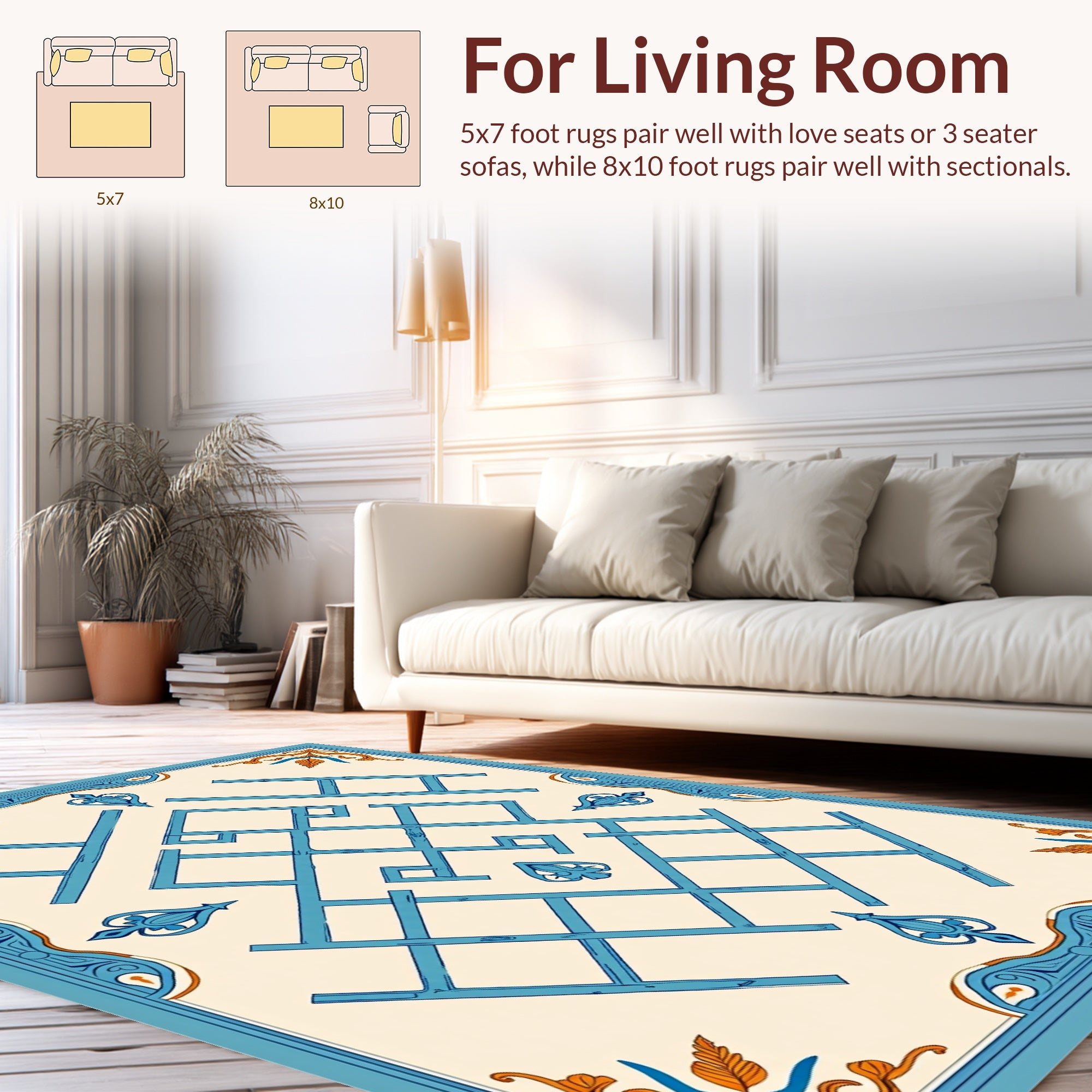 Geometric Lattice Blue Orange Design Rug