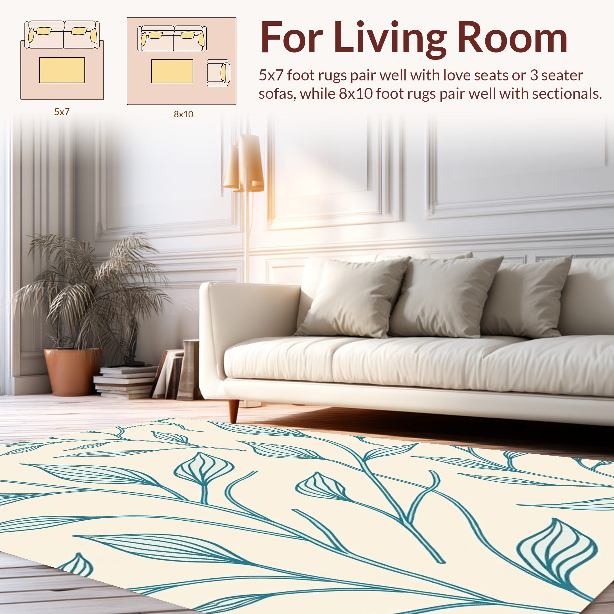 Teal Botanical Leaf Design Rug