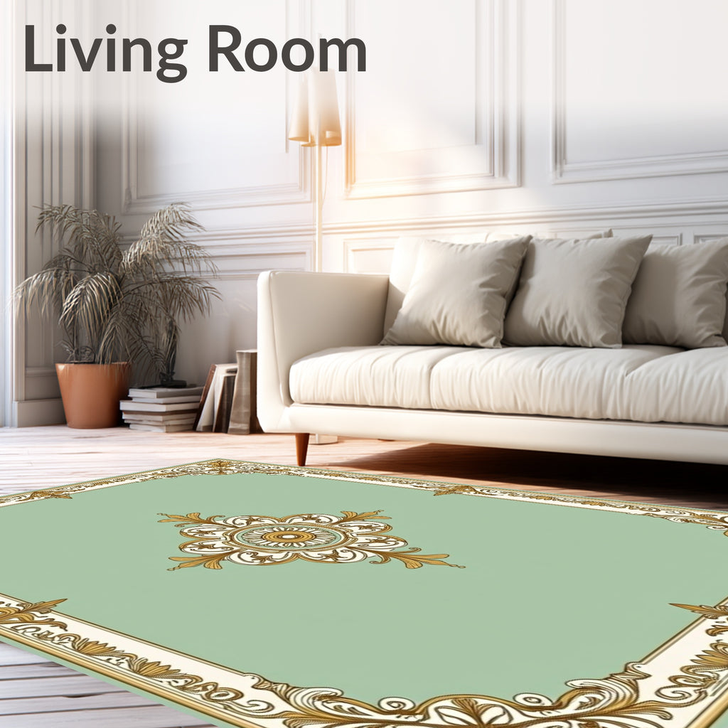 Elegant Gold And Cream Floral Design Rug