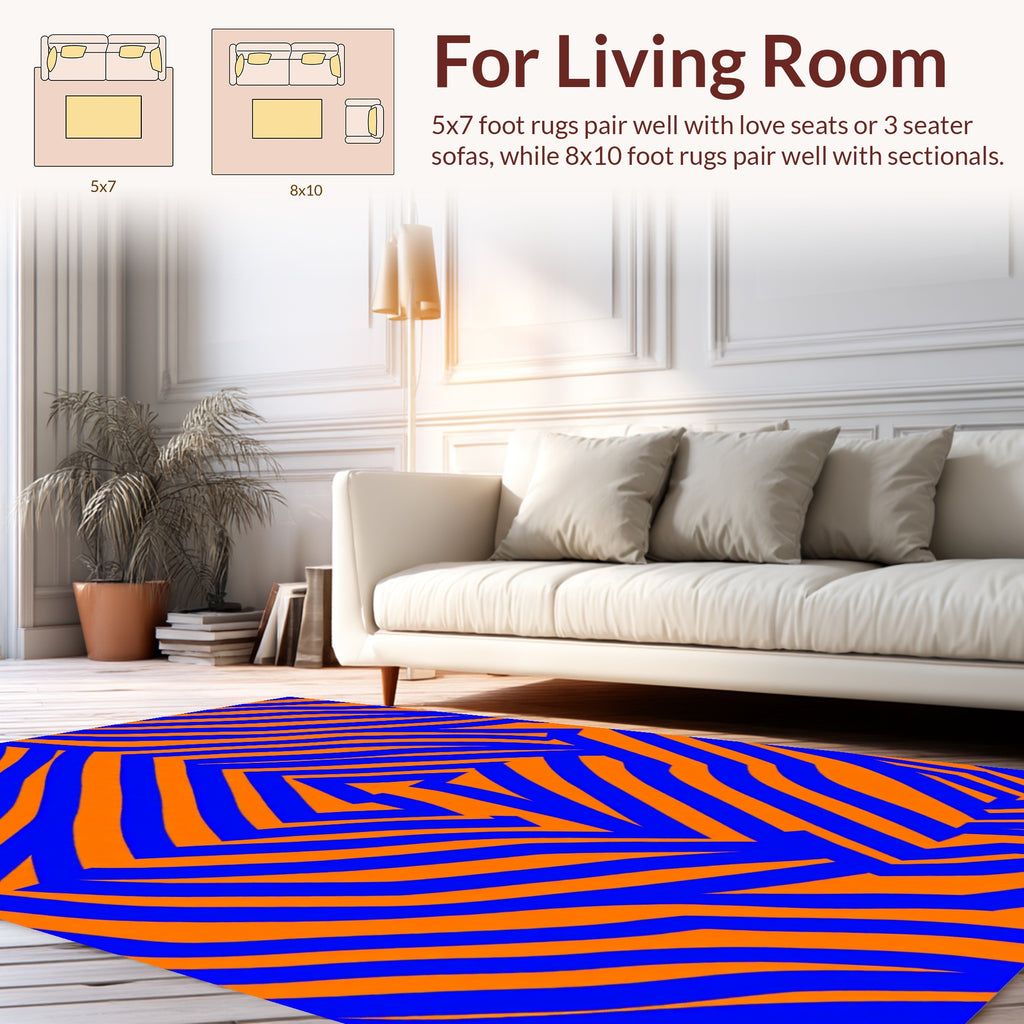 Bold Blue Orange Zebra Lines Rug