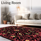 Crimson and Gold Floral Courtly Rug