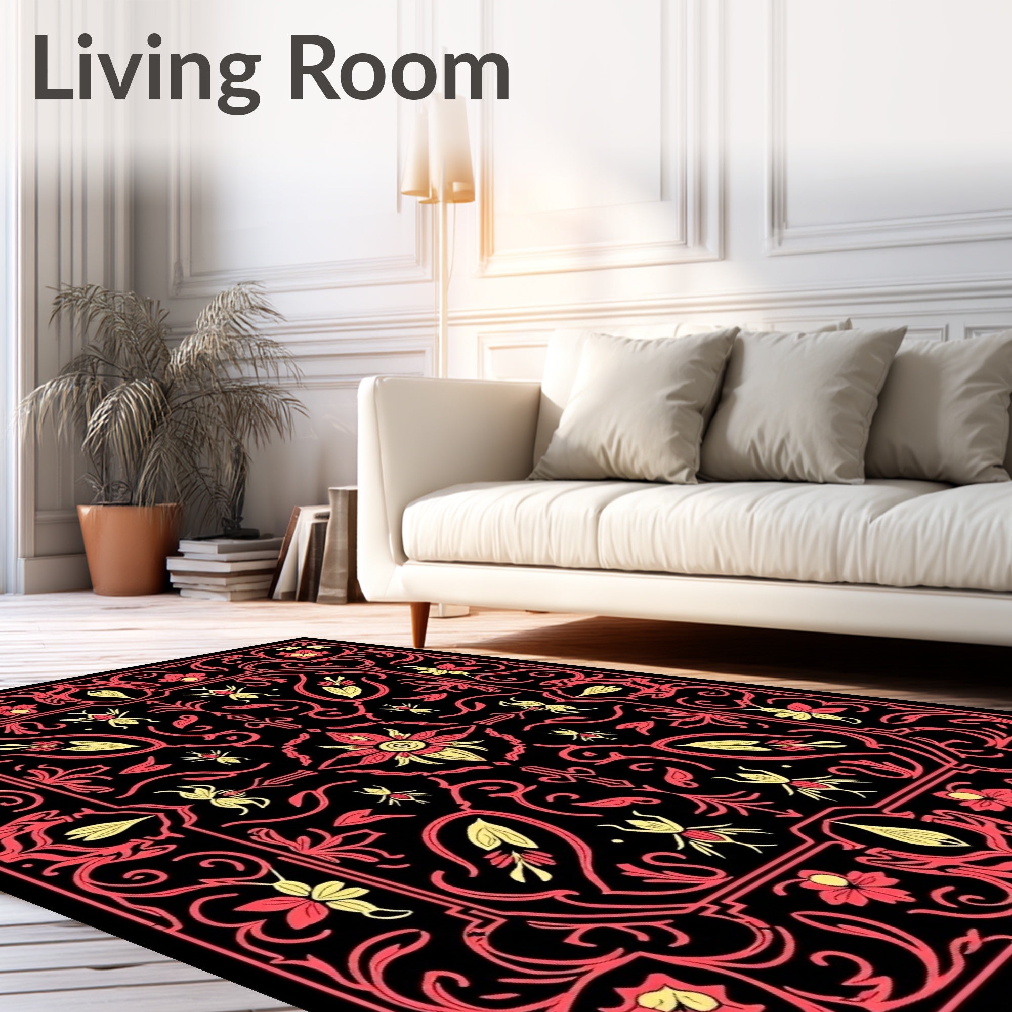 Crimson and Gold Floral Courtly Rug