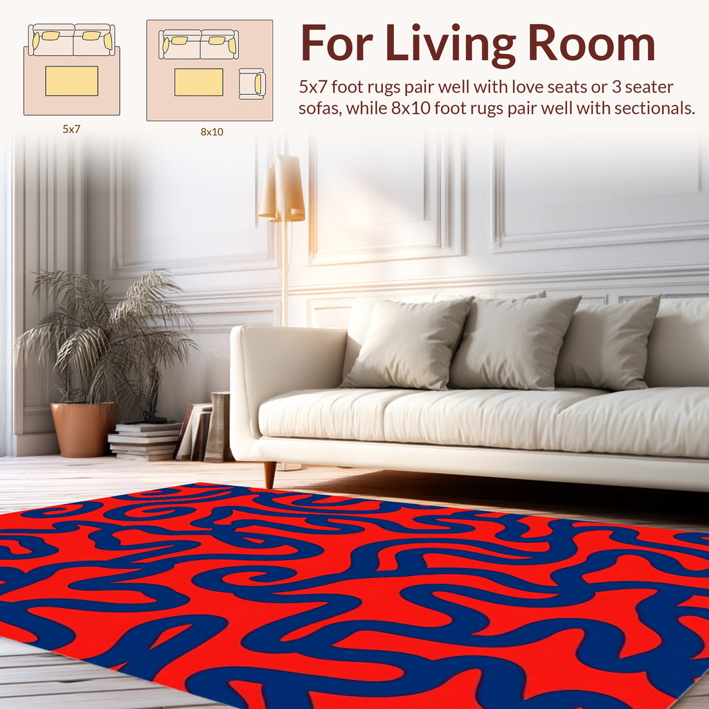 Bold Abstract Red And Blue Swirl Rug