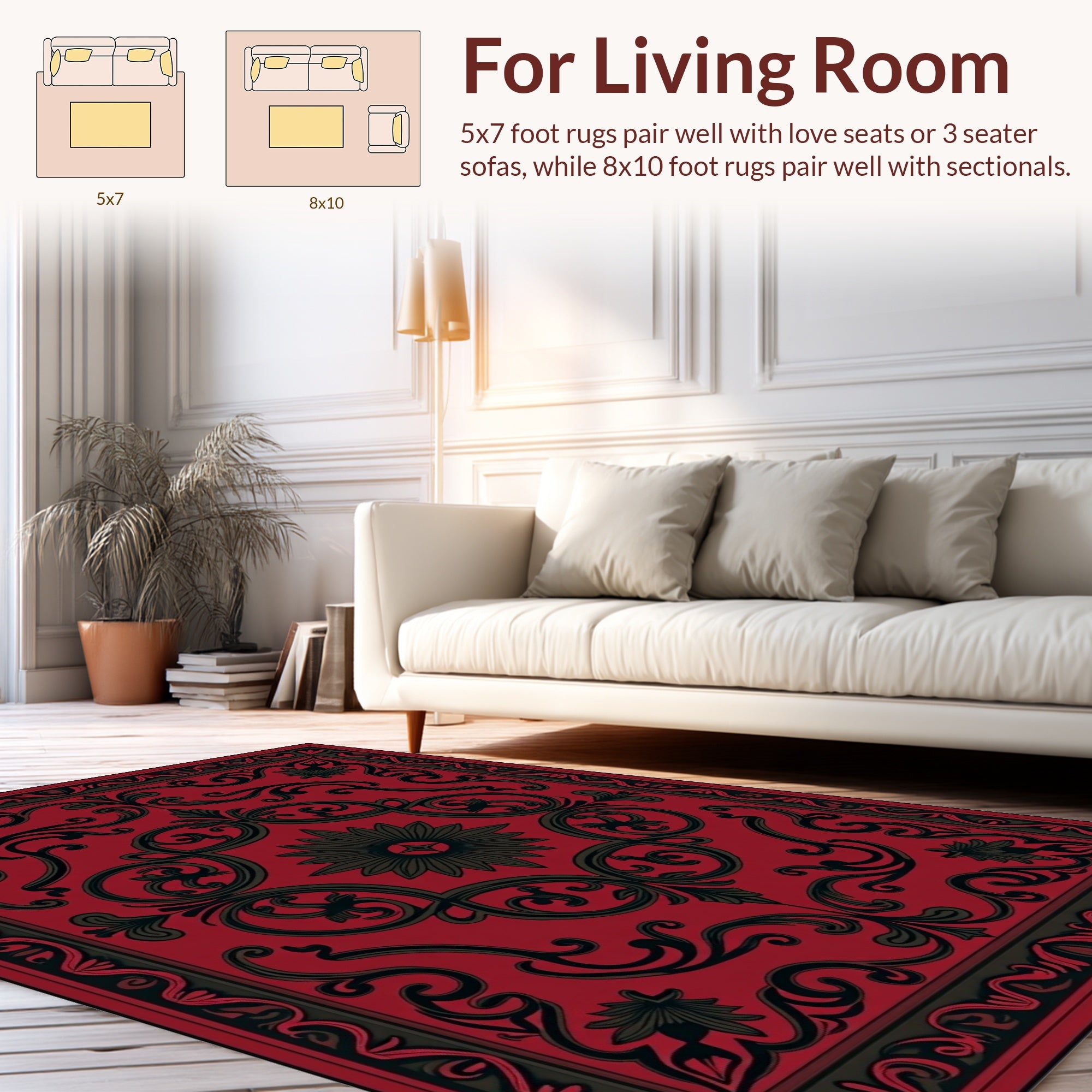 Dark Red Black Ornate Scrollwork Rug