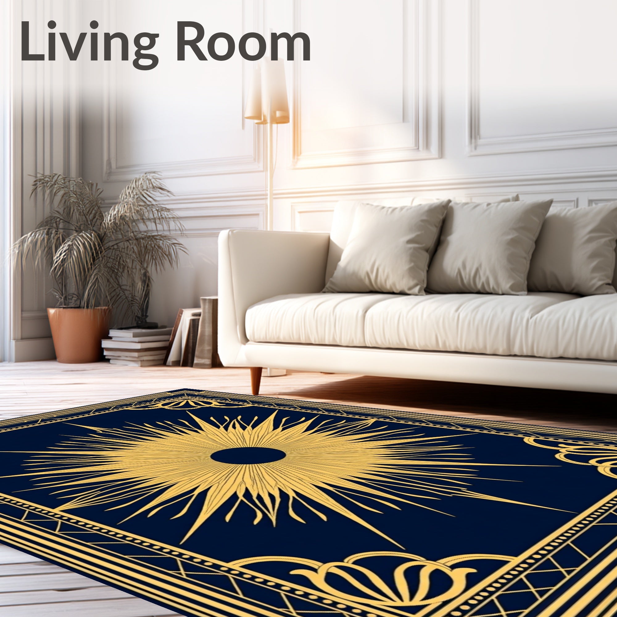 Golden Sun Burst Art Deco Rug