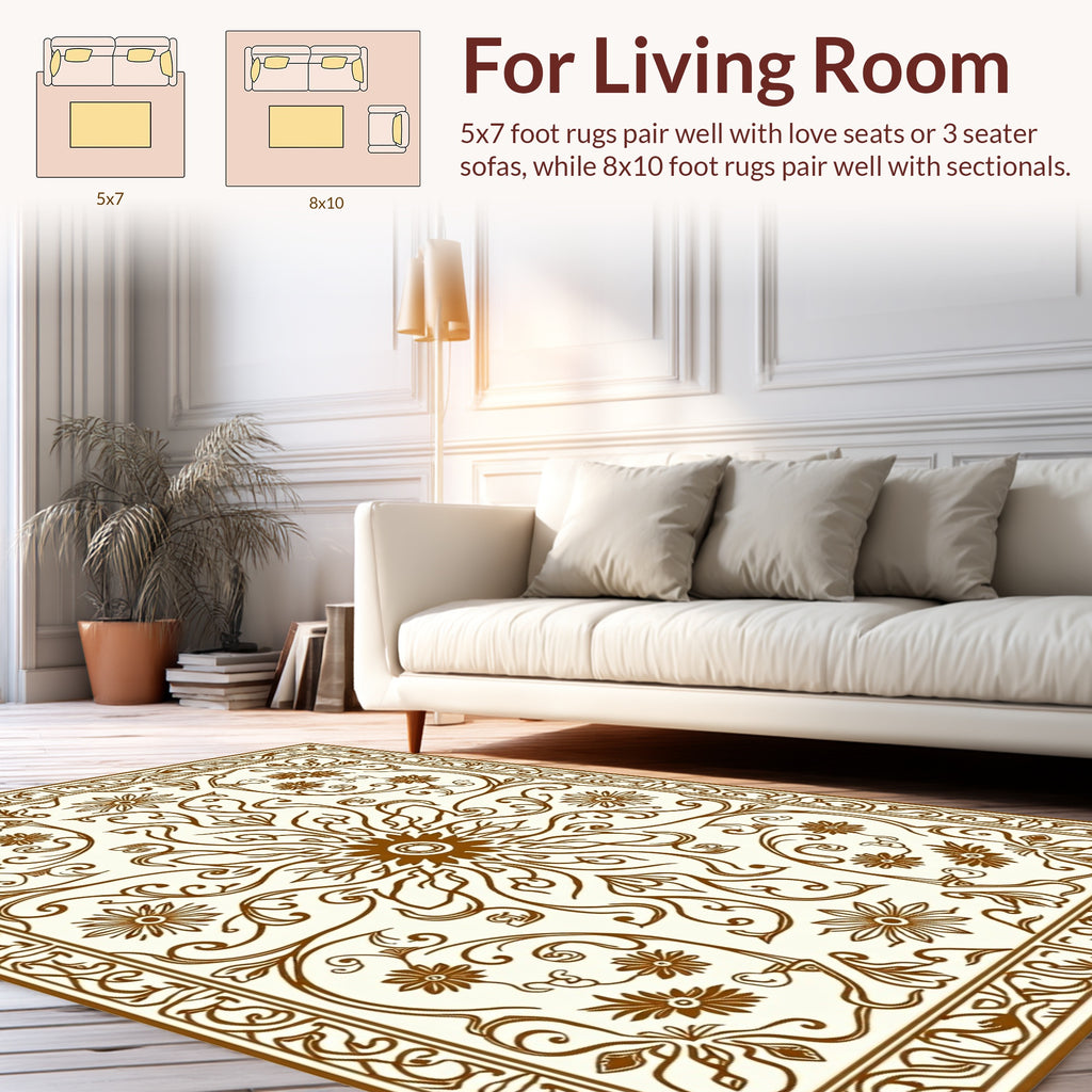 Brown Floral Leaf Intricate Pattern Rug