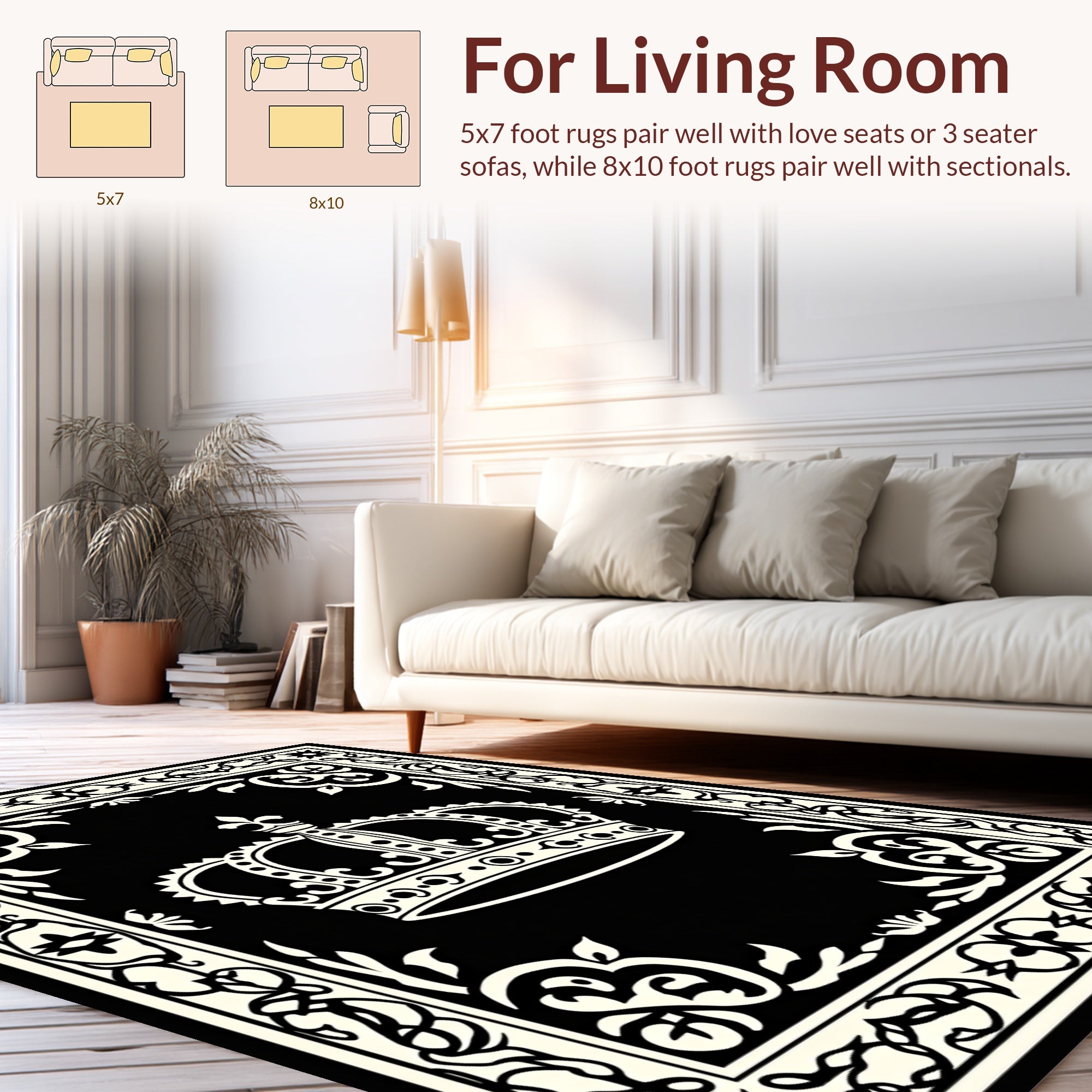 Regal Crown Heraldic Border Design Rug