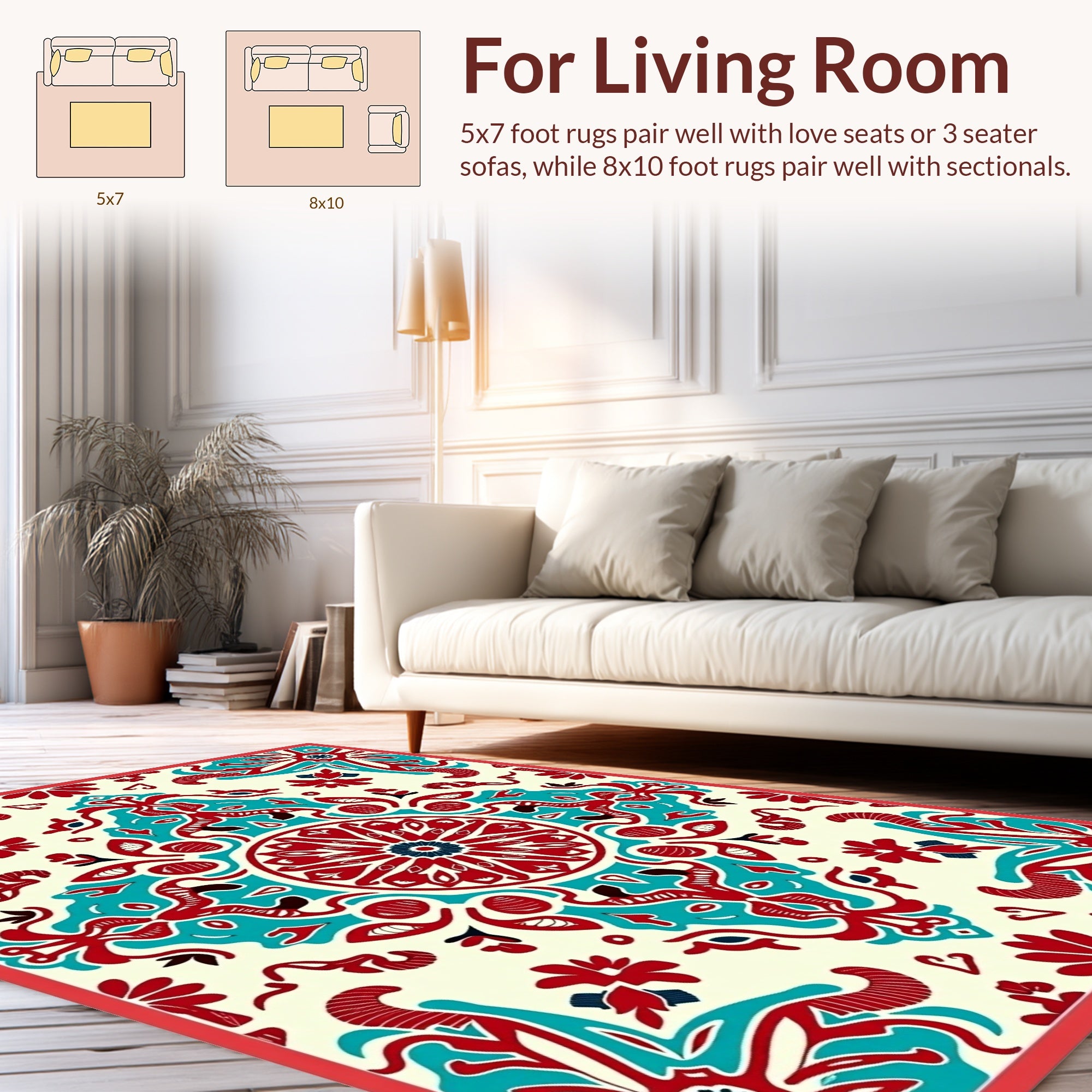 Red Teal Geometric Mandala Pattern Rug
