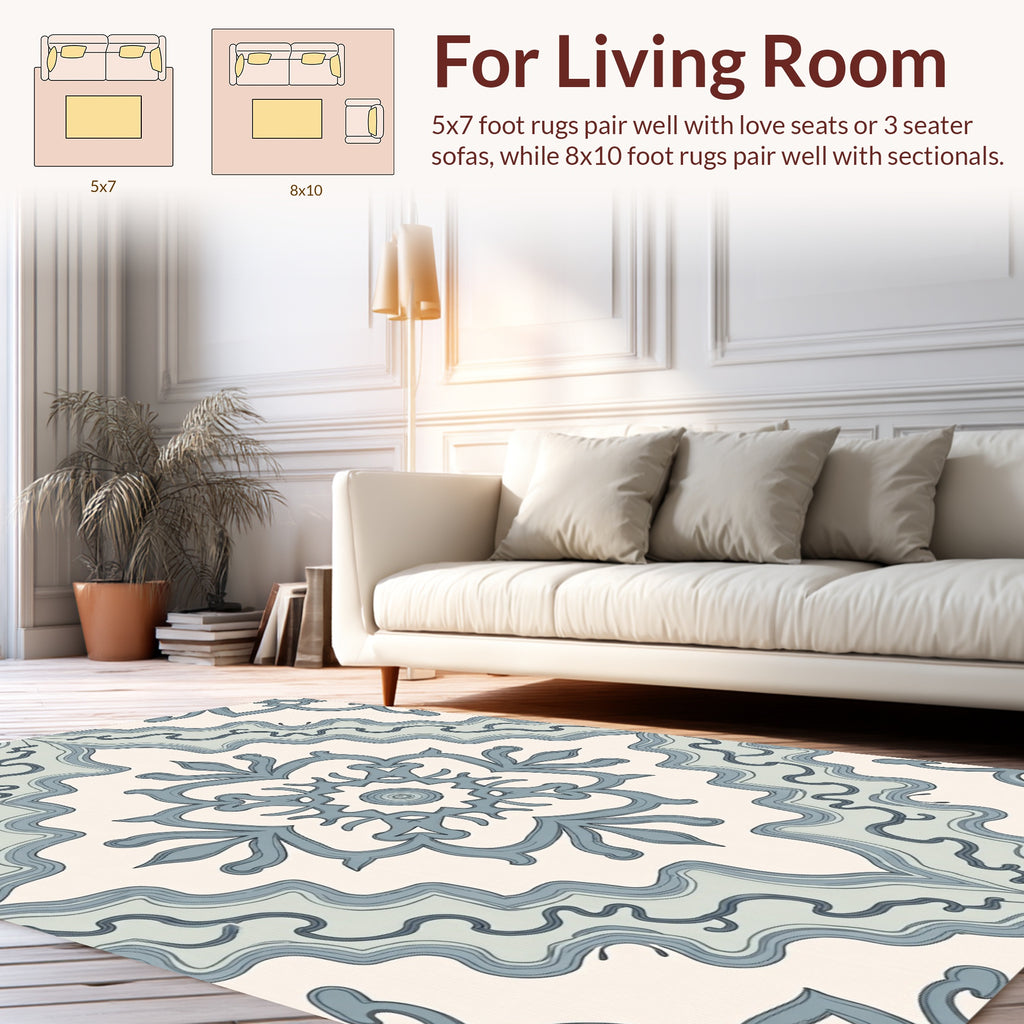 Elegant Blue Floral Medallion Pattern Rug