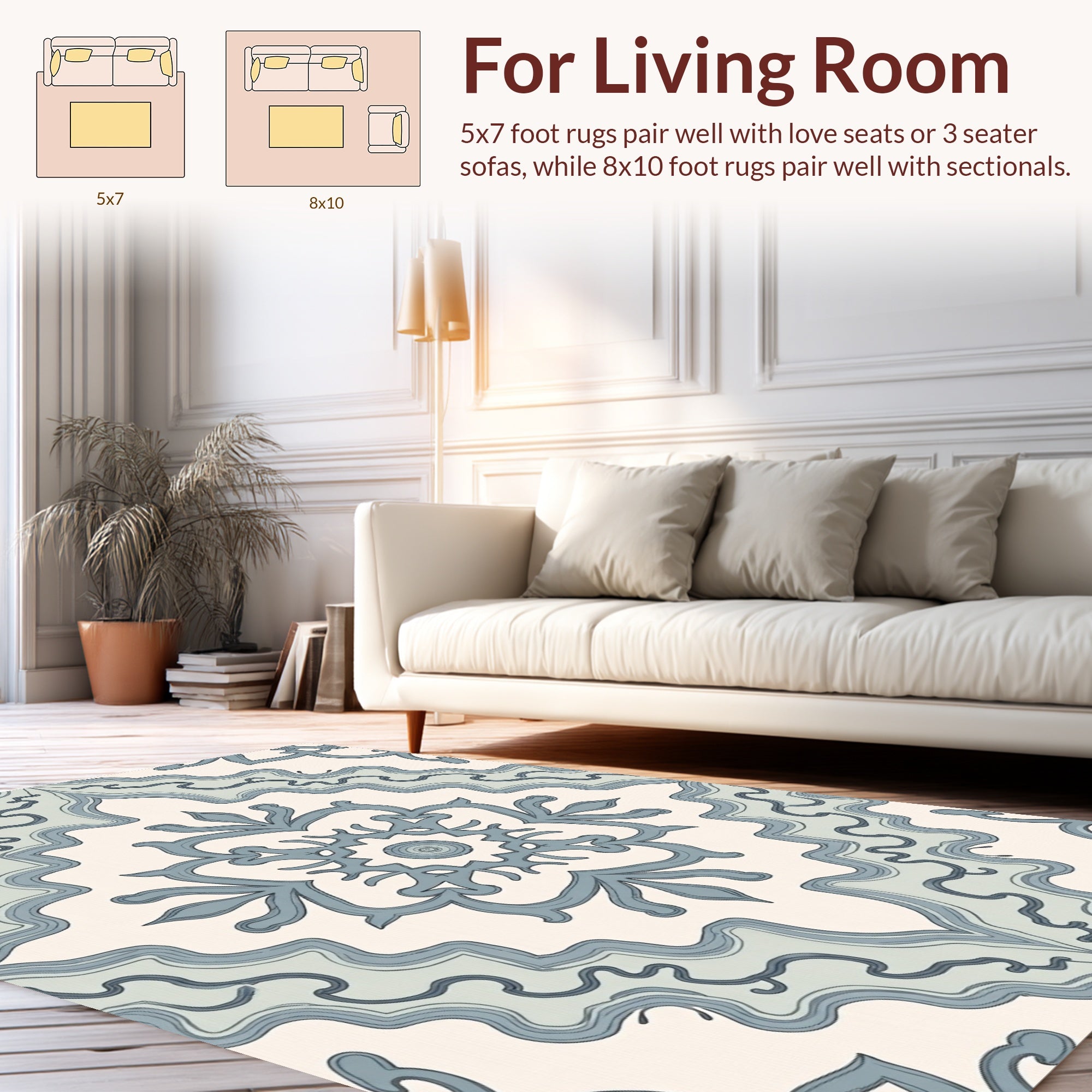 Elegant Blue Floral Medallion Pattern Rug