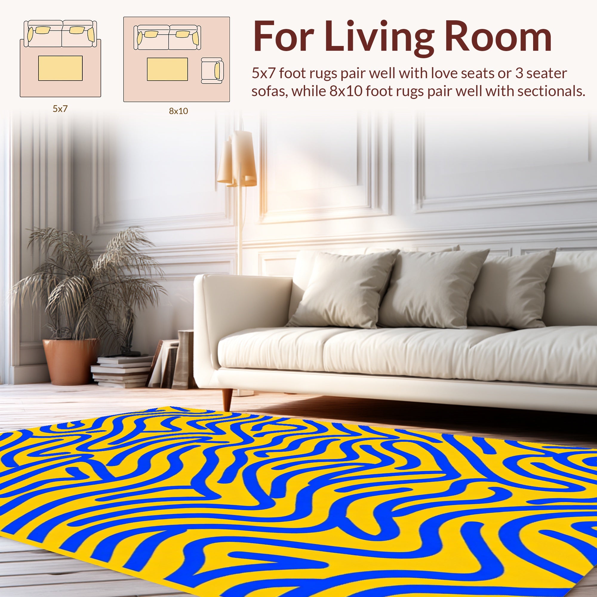 Abstract Blue Yellow Wavy Lines Rug
