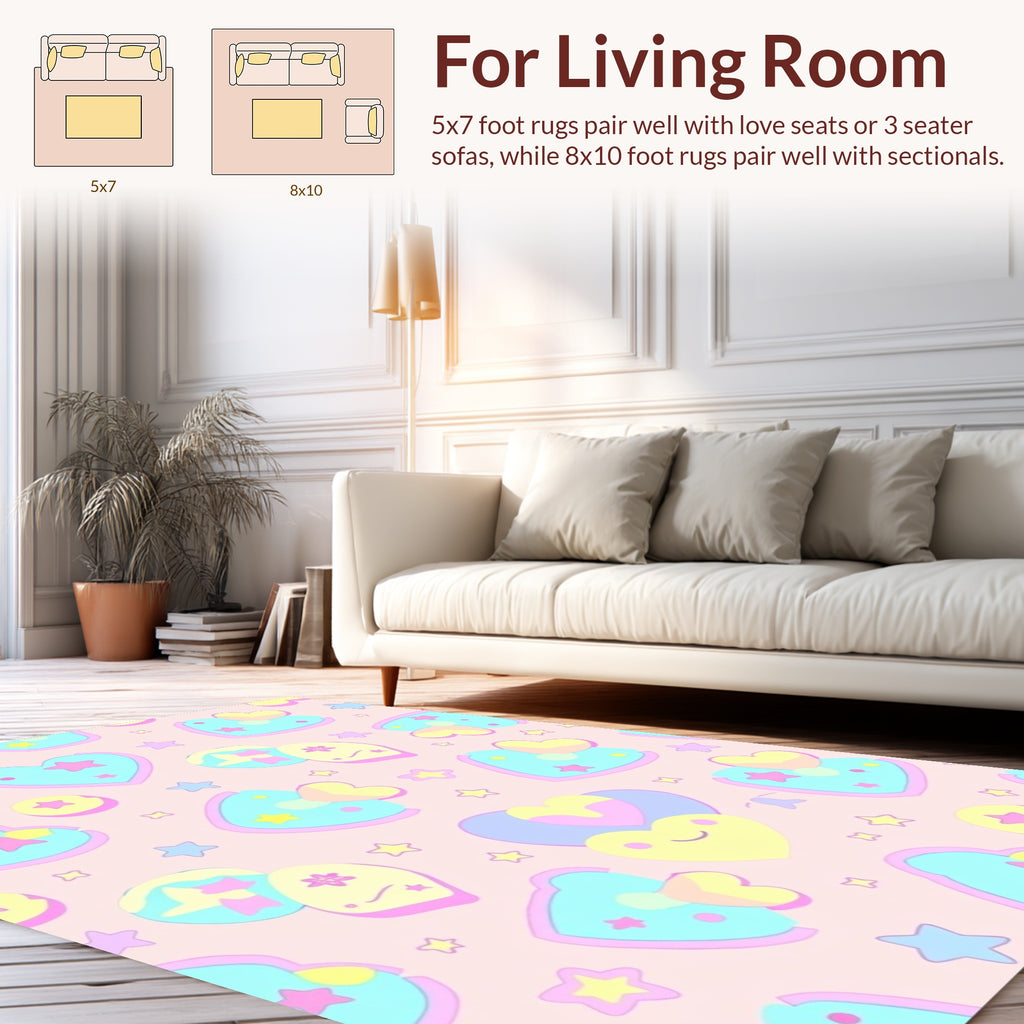Kawaii Heart Star Pattern Design Rug