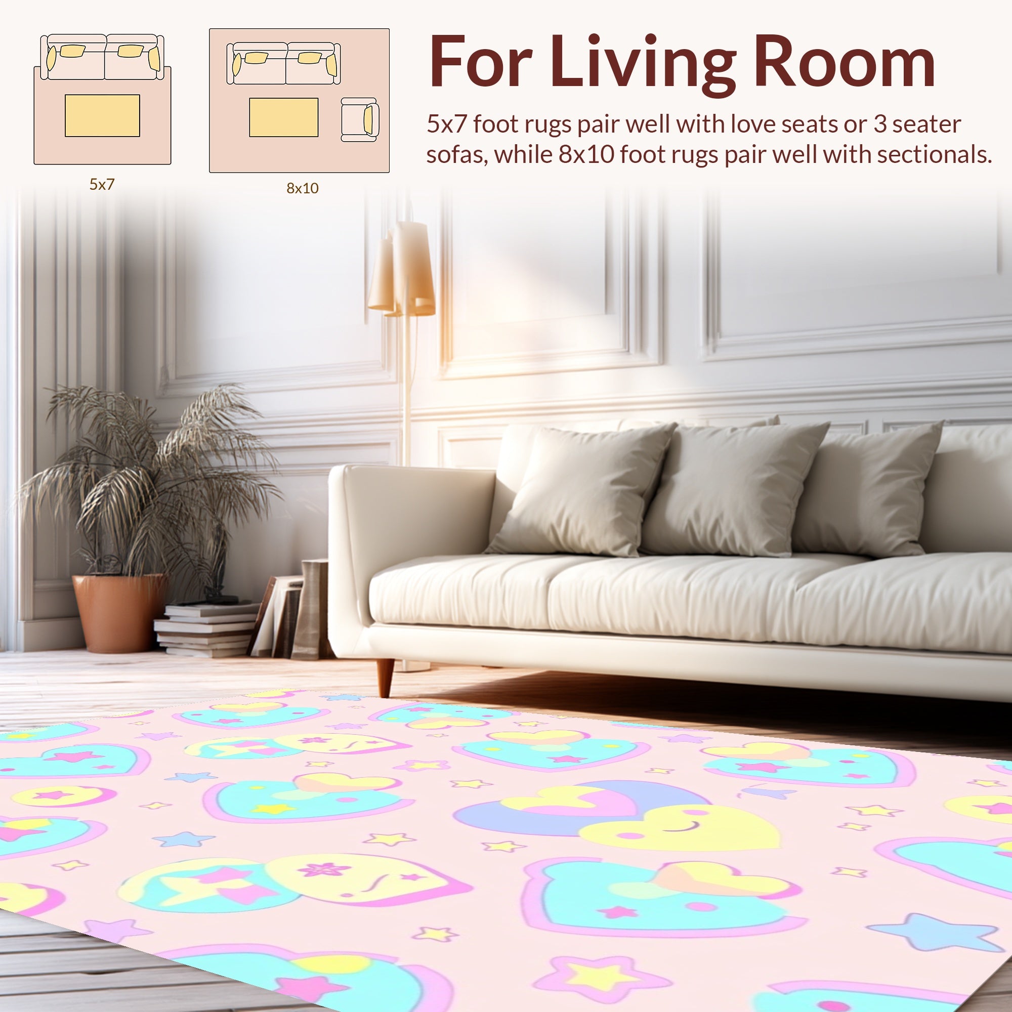 Kawaii Heart Star Pattern Design Rug