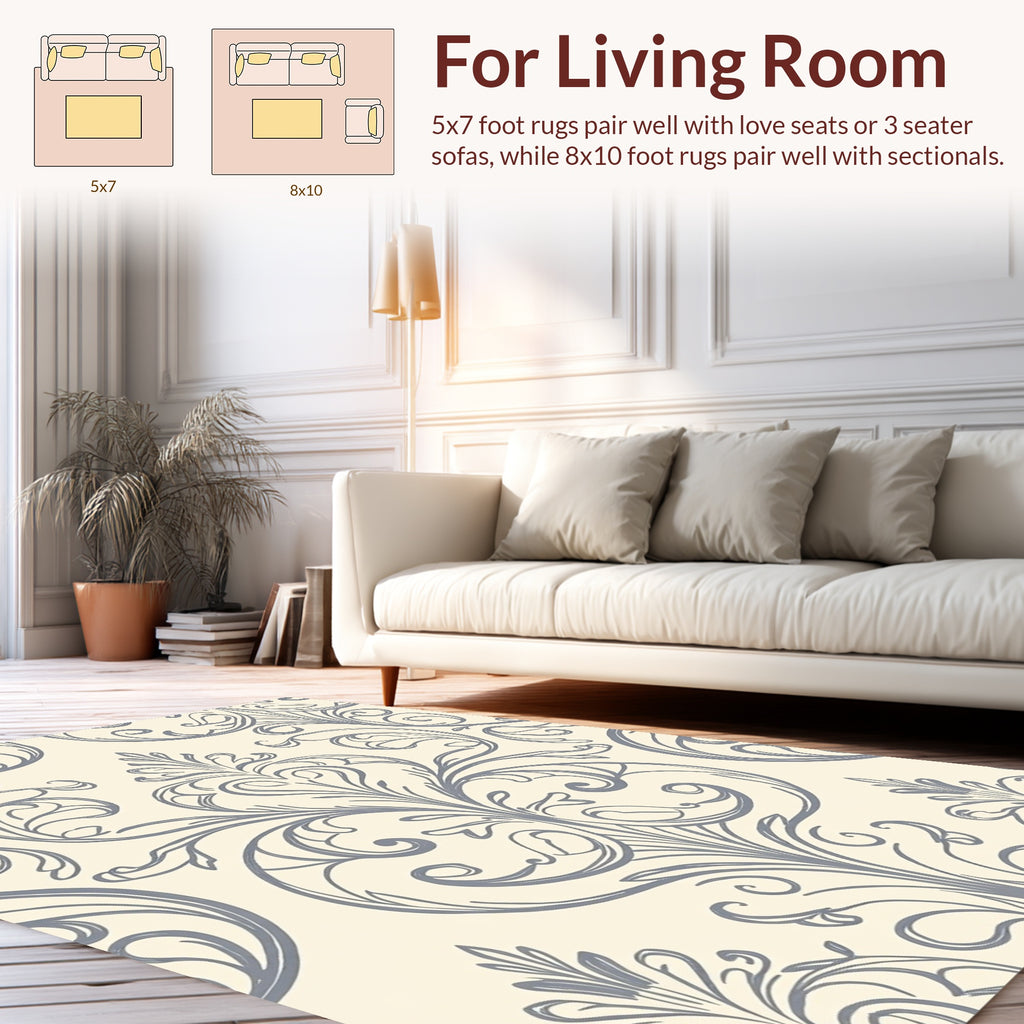 Gray Scrollwork Damask Pattern Rug