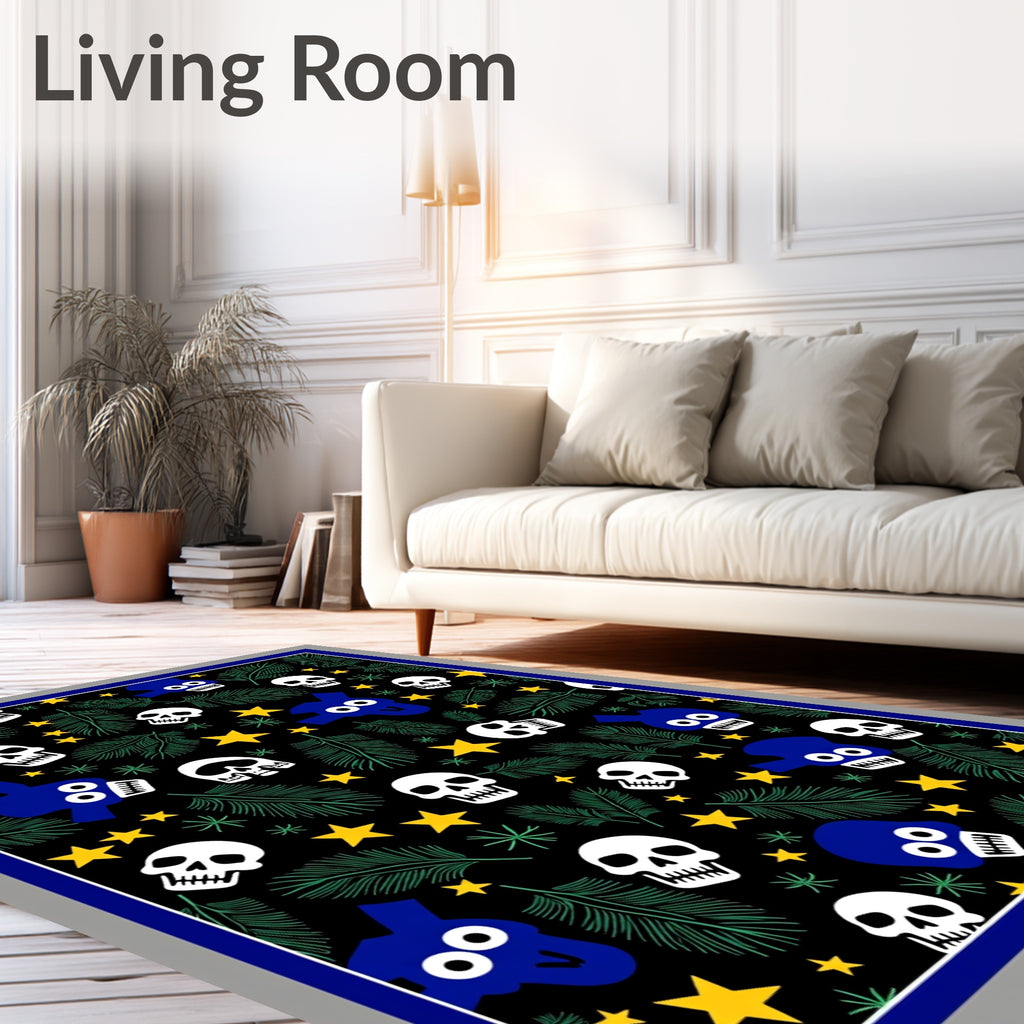 Black Blue White Skull Tropical Stars Rug