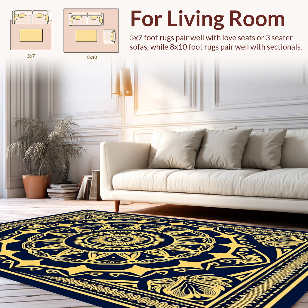 Intricate Gold Mandala Pattern Rug