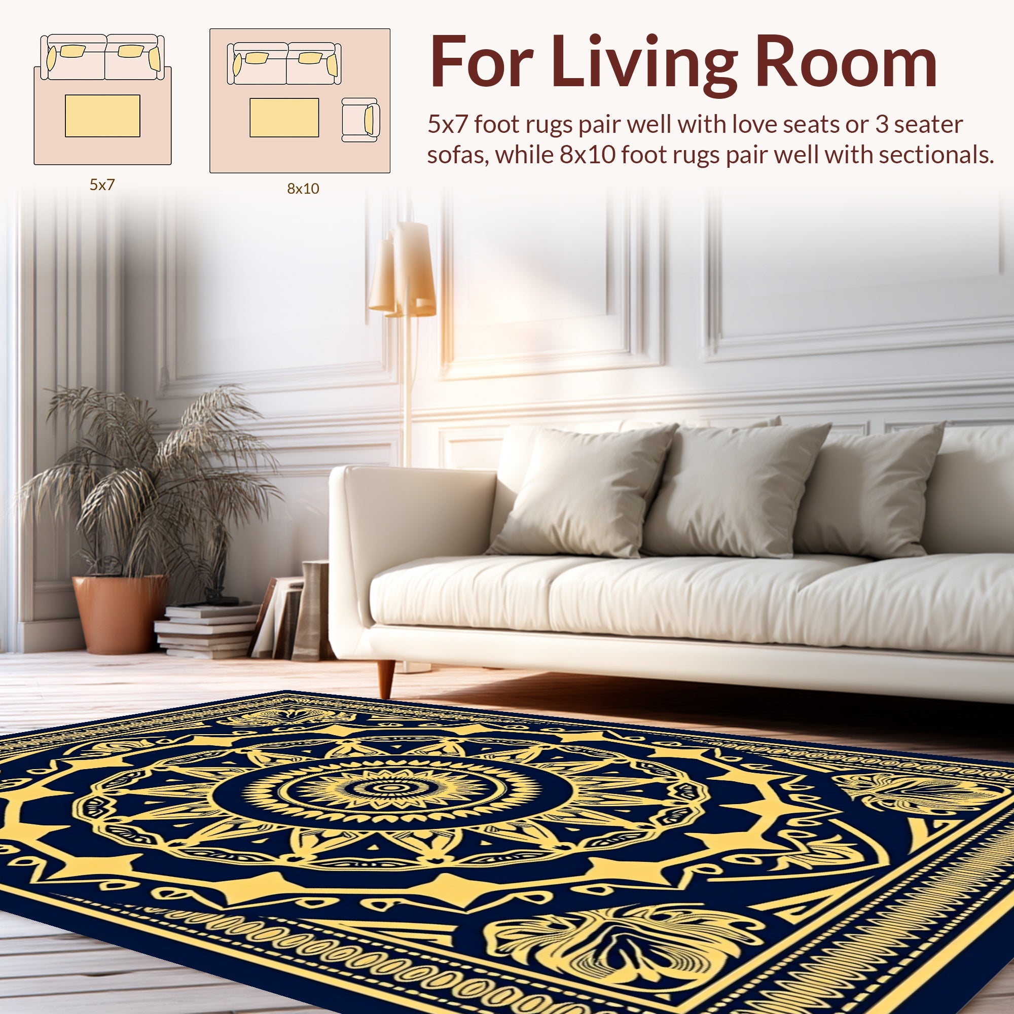 Intricate Gold Mandala Pattern Rug